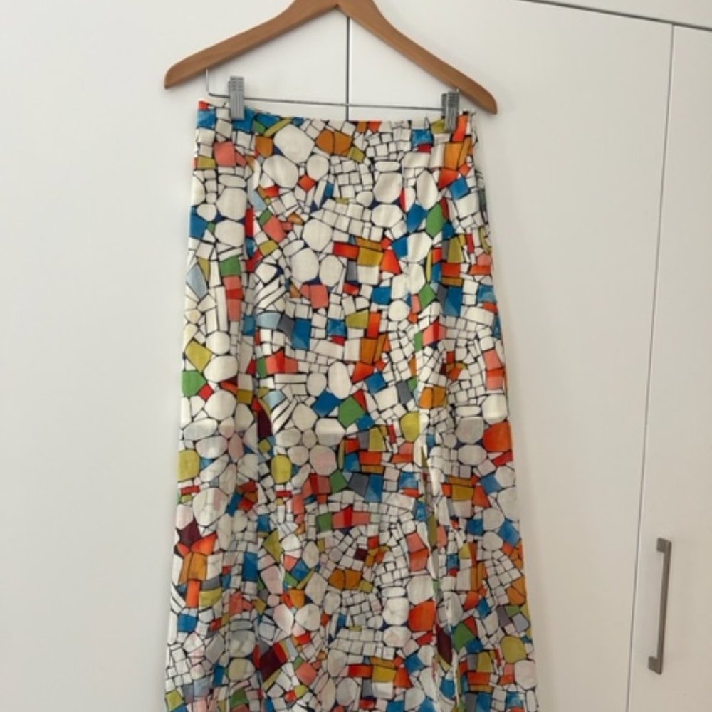 Maeve Mosaic Print Maxi Skirt in White with Multicolor Tiles
